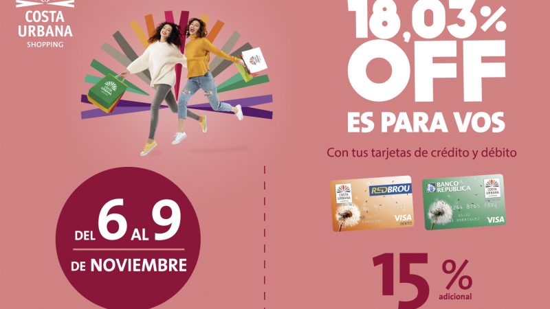 El 18,03% OFF vuelve a Costa Urbana Shopping