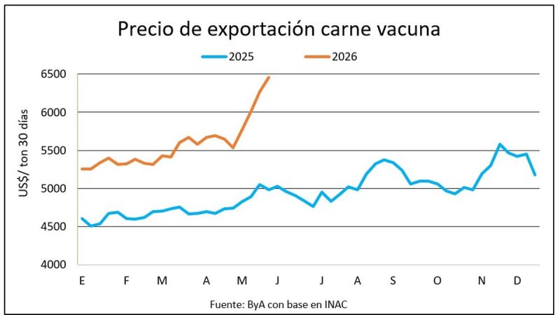 El precio de la carne vacuna exportada sigue desafiando a todos los gráficos
